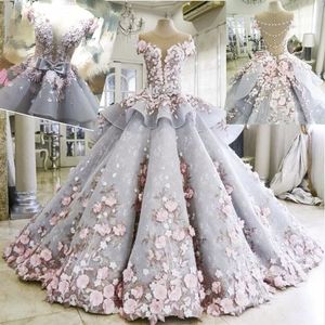 Fairy 3D-Floral Applicaties Trouwjurken Charmant See Through Back Organza Bridal Dress 2017 Fashion Custom Made Cathedral Trein Trouwjurk