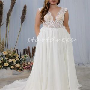 Fee Boho Trouwjurk 2024 Landelijke Stijl V-hals Illusie Top Kant Strand Boheemse Bruidsjurk Boerderij Sexy Vestios Novias Robe De Mariage Flowy Chiffon Bruidsjurken