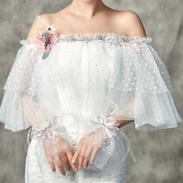 Fairy Bridal Boleros Soft Tulle met Floral Applique Bruiloft Accessoires Bruids Wraps Elasctic Ivory Gratis verzending