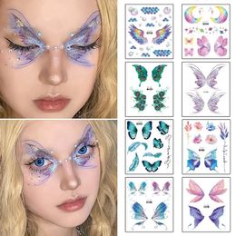 Fairy Butterfly Wings Tatouage brillant Autocollant imperméable Eyes Face Hand Corps Art Faux Tatouages pour femmes Festival de musique Dance Makeup 240408
