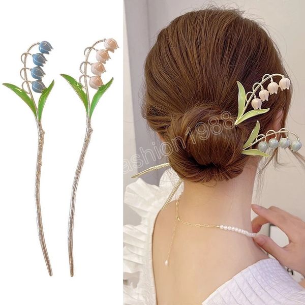 Fairy Convallaria Bell Orchid Tulip Flower Horquilla Pinza para el cabello Tocado Tocado Mujer Fiesta Casual Elegante Joyería Regalo