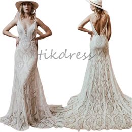 Fairy Fulllace Robes de mariée sirène 2024 Spaghettis sexy bretelles bohème robe nuptiale de la mariée sans destination de plage