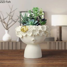 Fée jardin fleur vase pot de fleur résine figurines décor moderne bureau stockage ornements couronne girly sculpture abstraite 240304