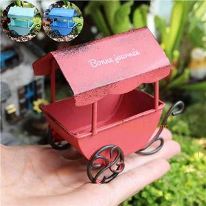 Fairy Garden Miniatures Wagon met Schuur Vintage Metalen Craft Kruiwagen Winkelwagen Miniatuur Tuin Accessoires Ornamenten 210811