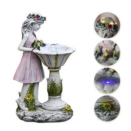 Fairy Garden Statue Hars Engel Beeldje Zonne-licht Buiten Bloemen Fairy Lamp Lantaarn Waterornament Effect Tuindecoratie 240229