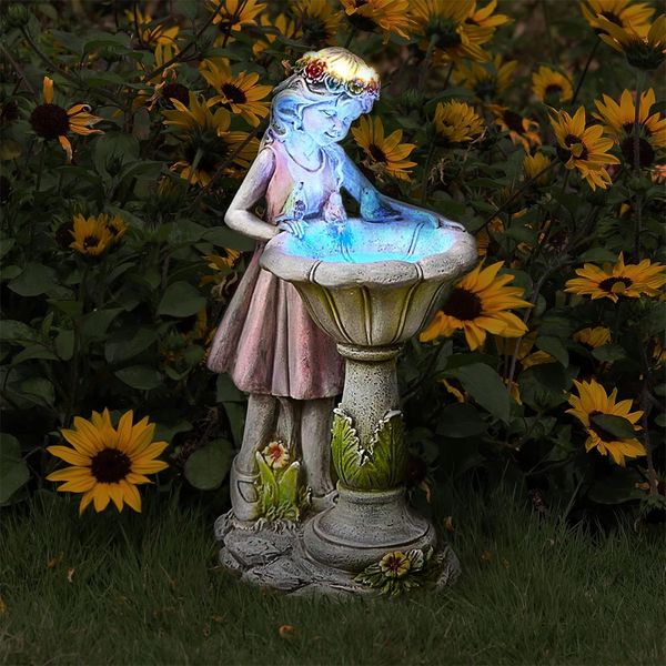 Statue de jardin de fées, Solar Garden Angel Figurine Light Decoration Outdoor Decoration Sculpture du jardin résine