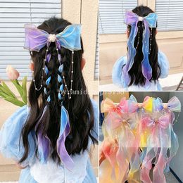 Fairy Girls Bows Clips Clips Ribbon Pearl Pichettes Barrettes Kids Sweet Hair Tie Fashion Multicolor Hair Accessoires