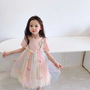 Fairy Girls Butterfly Tulle Jurk voor Kids Applicaties Prinses Ruffles Kleding Ins Boutique 210529