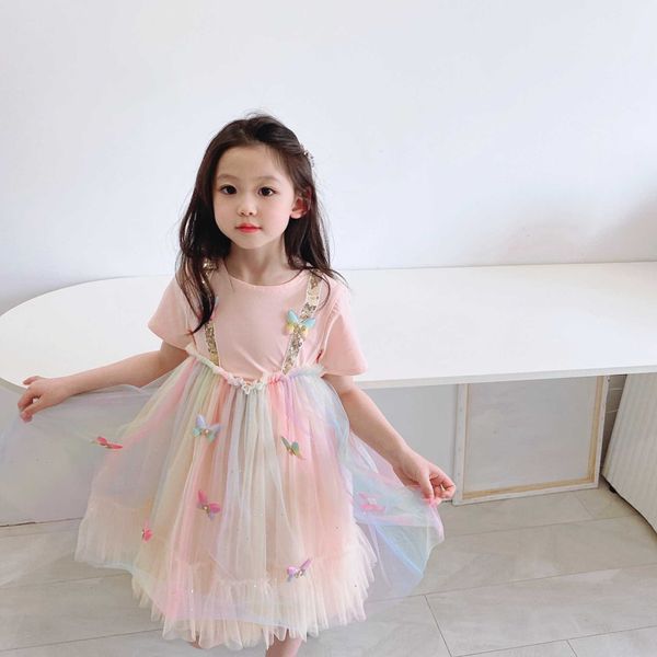 Vestido de tul de mariposa para niñas de hadas para niños apliques princesa volantes ropa Ins Boutique 210529
