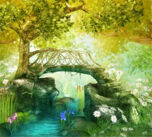 Fairy Land Scenic Achtergronden voor Fotografie Bomen Oude Brug River Bloemen Kinderen Baby Foto Achtergrond Studio Wallpaper Vinyl Doek