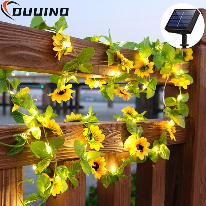 Luces de hadas 5m 50 LED Solar Lights Sunflower Maple Lámina solar de guirnaldas al aire libre para decoración de jardín para la decoración del jardín
