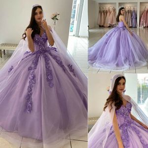 Vestidos de quinceañera lila de hadas 2022 Vestido de fiesta mexicano con flores de encaje Vestido de fiesta Vestidos De 15 Anos Mascarada XV Vestido Princesa Sexteen Fiesta Cumpleaños