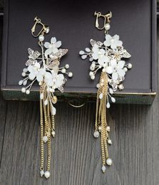 Fairy luxe roze witte bloemenvlinders druppels oorbellen met gouden Tasles bruids bruidavond prom feest oordecoratie sieraden 4766401