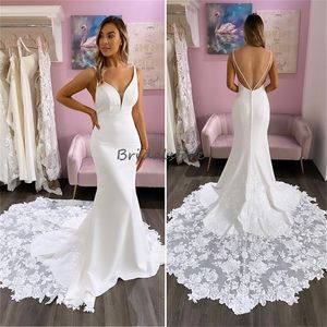 Fée Sirène Boho Robe De Mariée 2024 Sexy Bretelles Spaghetti Satin Rustique Pays Robes De Mariée Balayage Train Dentelle Bohème Robe De Mariée Robe De Noiva Casamento