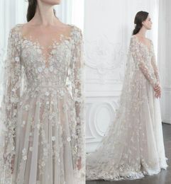 Robe de bal de fée couche à manches longues à manches longues 3D paillettes appliquées en floral deux pièces robes de soirée avec train enveloppement de balayage sur mesure R1204802