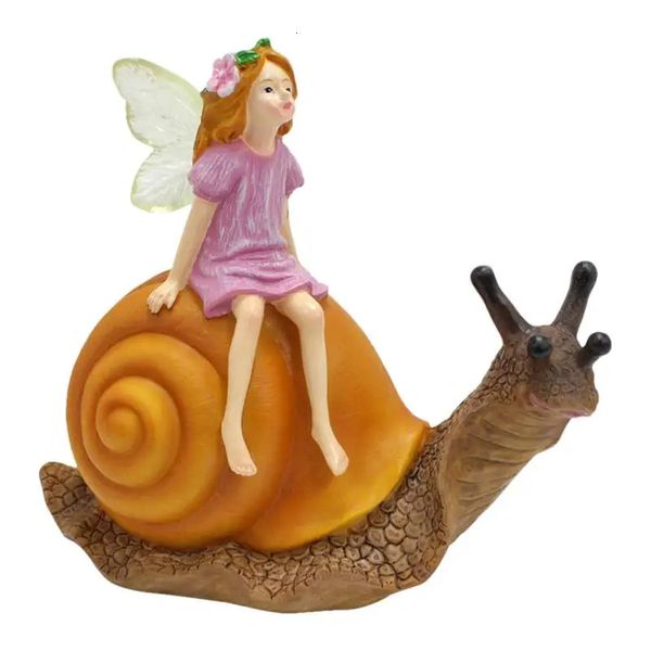 Fairy Snail Garden Statue Fairy Sitting Snail Animal Figuras para hadas de hadas Microo Landscape Decor Escultura de caracol Gothic 240409