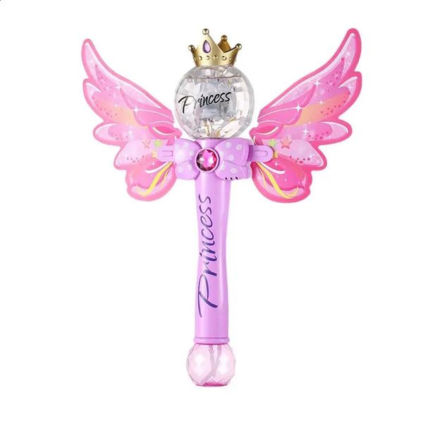 Fairy Stick-varita mágica brillante para niña, juguetes al aire libre, corona de princesa, máquina automática de soplado de burbujas, regalos de cumpleaños 240123