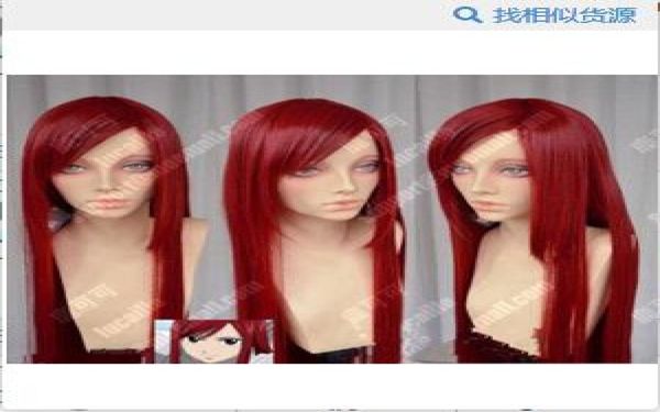 Fairy Tail Erza Scarlet Rouge Foncé 100 cm Droite Cosplay Party Wig3196013