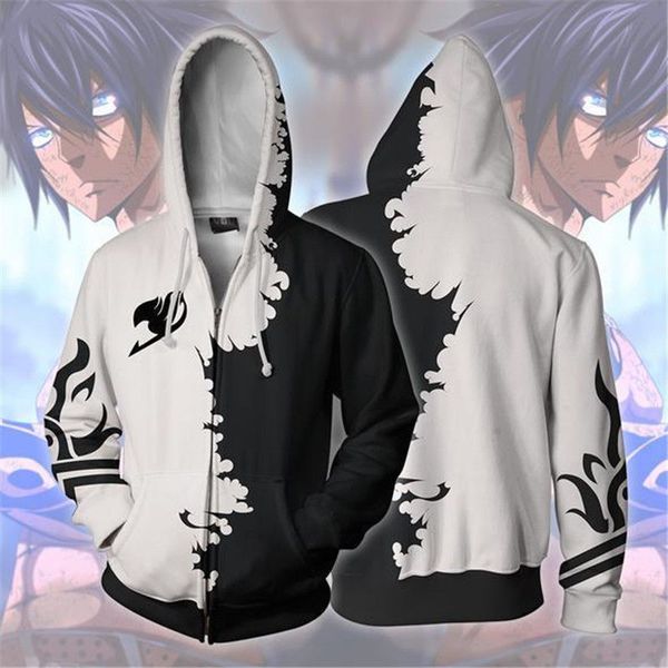 Fairy Tail Grey Fullbuster Anime 3D Hoodies con sudadera con sudadera con capucha casual Cosplay