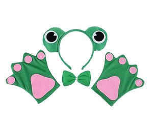 Conte de fées Grenouille Bandeau Noeud Papillon Gants Ensemble Enfants Animal Bandeau Pattes Cravate Fête Cosplay Halloween Costume Déguisement Accessoires Vert Faveur