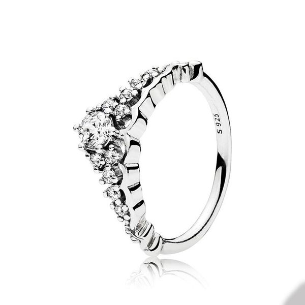 Fairy Tale Tiara Wishbone Ring para Pandora Real Sterling Silver Wedding Party Anillos Joyas para mujeres Novia Regalo CZ Diamond Love ring con caja original