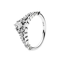 Cuento de hadas Tiara Wishbone Ring para mujer CZ diamante joyería de boda para pandora 925 anillos de regalo de compromiso de plata esterlina con caja original