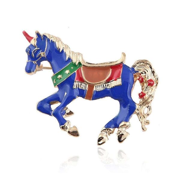 Broche licorne bleue du monde des contes de fées, clip personnalisé et créatif unisexe, broche animale poney dégoulinant d'huile