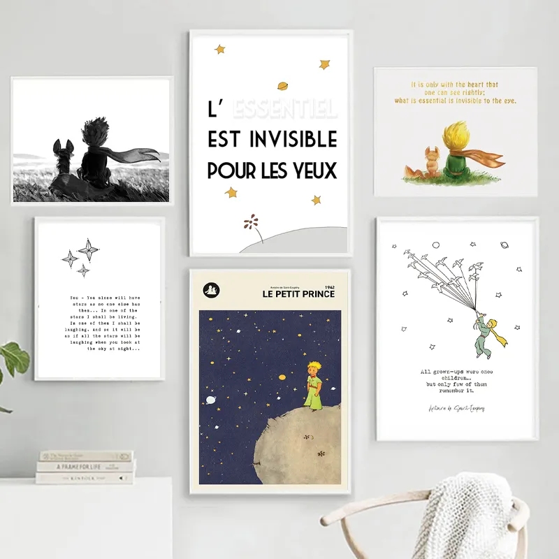 Fairy tales Canvas Painting Art Print Wall Pictures The Little Prince Posters Quote Art Wall Pictures Kids Room Wall Decor w06