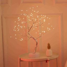 Fée Arbre Lampe De Table Batterie / USB Fil De Cuivre LED Feu Mini Bureau Décoratif Veilleuse Maison Chambre Cadeaux Décoration De Noël H220423