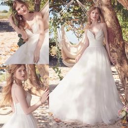 Vestidos de novia rústicos de tul de hadas Una línea de tirantes espaguetis plisados Vestidos de novia modernos simples y atractivos Boho Garden Tallas grandes Novia Fashoin Robes de Mariee YD