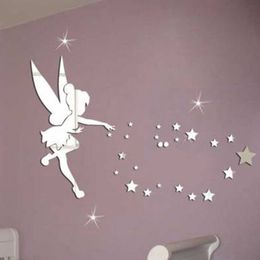 Fairy Wandspiegel Acryl Gespiegeld Decoratieve Tinker Bell Muurstickers Woondecoratie