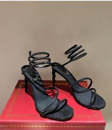 Sandálias entrelaçadas em forma de cobra, sandálias de salto grosso de verão, sandálias de strass, nova moda, pele de carneiro sexy, dedo do pé aberto, use uma linha
