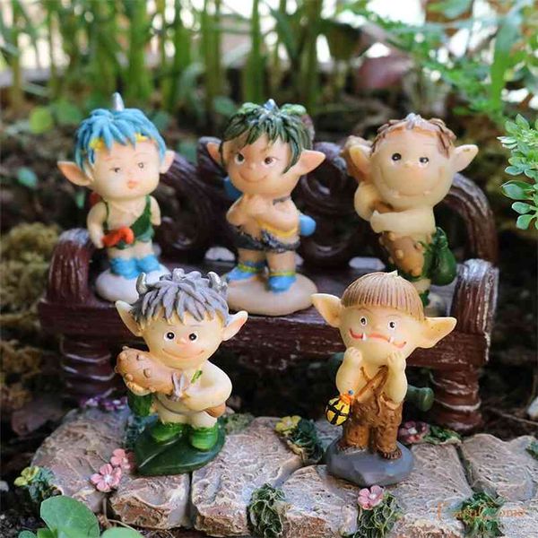 FairyCome Conjunto de 5 miniaturas de jardín Elfos de hadas Resina Pixie Hada Sentada Gnomo Hada Jardín Figuras Figuras Estatuas Adornos 210811