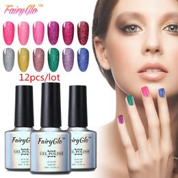 FairyGlo 12 stks 10ml UV Gel Nail Polish Neon Glitter Gel Poolse Bling Giltter Gellak Semi Permanente Lucky Lacquer Stamp Emaille