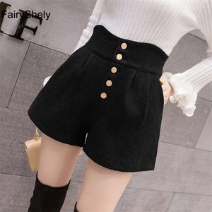 FAIRYSHELY 2020 Haute taille élastique Shorts Femmes Vintage Wide Lam Wool Shorts Mescils décontractés plus taille courte Femme 5xl T200828