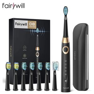 Fairywill Brosse à dents électrique sonique 5 modes Têtes de rechange Étui de voyage étanche Nettoyage puissant Têtes souples Ensemble de brosse à dents 231220