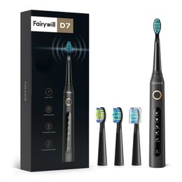 Fairywill elektrische sonische tandenborstel USB -lading FW507 Oplaadbare waterdichte elektronische tandenborstels Vervangingskoppen Volwassene 231222