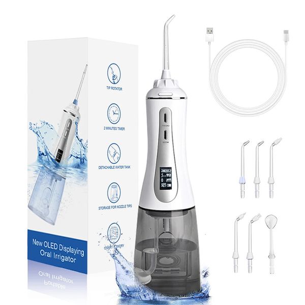 Fairywill Oral Irrigator OLED Display Water Flosser 5 Modes Portable Jet d'eau dentaire 350ML Réservoir d'eau Nettoyeur de dents Charge USB 240219