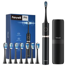 Fairywill P11 Sonic Whitening elektrische tandenborstel Oplaadbare USB-oplader Ultra krachtig Waterdicht 4 koppen en 1 reisetui 240329