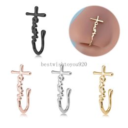 Faith Cross Clip sur les anneaux de nez non perçant nariz manchette d'oreille de boucle d'oreille fausse cuivre perçant pour femmes hommes bijoux punk body