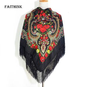 [Faithink] Nieuwste Mode Vrouwen Floral Gedrukt Wrap Sjaal Winter Warm Ontwerper Kwastje Russische Gift Katoen Sjaal Hoofdband Sjaal S18101904
