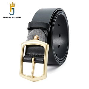 Fajarina Solid Pure Cow Skin Brass Pin Buckle Metal Belt voor mannen 3,8 cm topkwaliteit Heren Retro Cowhide Lederen Belts 240415