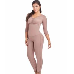 Fajas Colombianas Vrouwen Lange Mouwen Full Body Shapewear Gewichtsverlies Postpartum Shaper Post Liposuctie Bodysuit Zijrits 220307