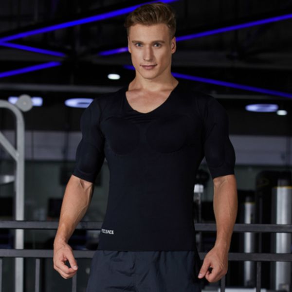 Faux ABS Muscles Shaper Invisible 8 Pack PEC Sous-Vêtements Chemises Rembourrées Hommes Forte Poitrine Estomac Corps Tops