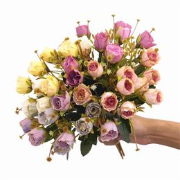 Fake herfst rosebud (5 stengels / bos) 11.81 "Lengte simulatie camellia plastic gypsophila voor bruiloft huis decoratieve kunstbloemen