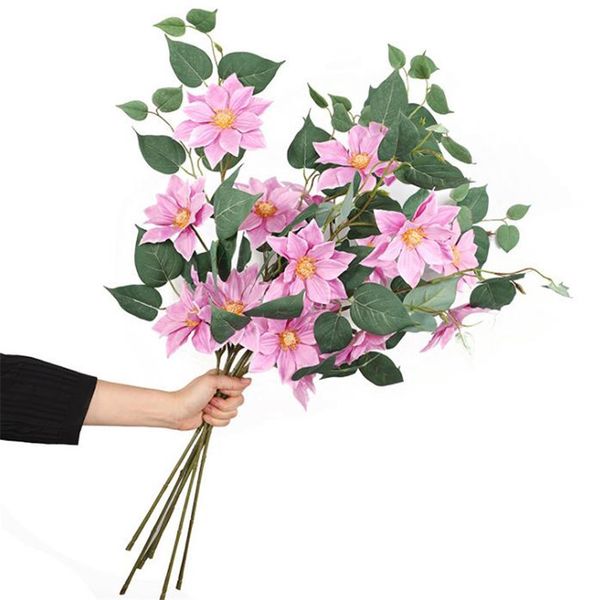 Fausse clématite grimpante (3 têtes/pièce), 29.53 pouces, Simulation de fleur de Lotus, pour mariage, fleurs artificielles décoratives pour la maison