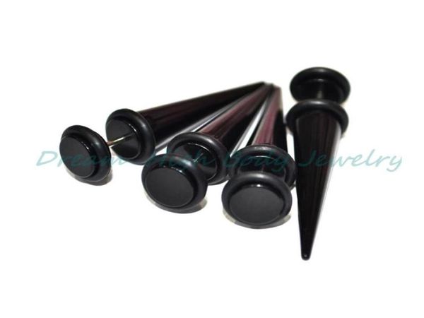 Oído falso Taper Cheater Illusion Plug Pendiente Camilla Estiramiento Expansor Kit Negro UV Acrílico1158046