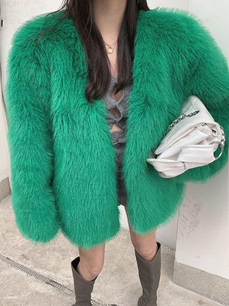 Manteau de fausse fourrure pour femmes manteau de fourrure de vison de luxe coréen fausse fourrure veste dames hiver 2021 chaud noir vert pardessus veste moelleuse T220716