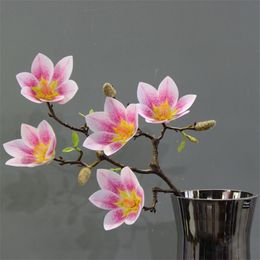 Fake Latex Magnolia Flower Branch 5 Heads Simulatie Real Touch Goede Kwaliteit Magnolia Flower for Wedding Home Decoratieve kunstbloemen