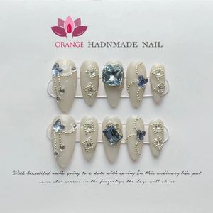 Nepnagels met strass-amandel Volledige dekking met ontworpen handgemaakte hoogwaardige draagbare pers op nagels met 3D-diamant Y2k 240201